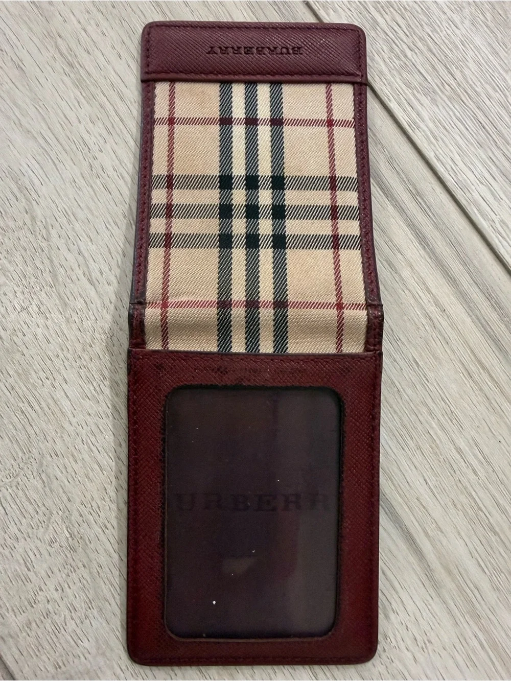 Burberry Nova Check Card & ID Holder, Burgundy trim